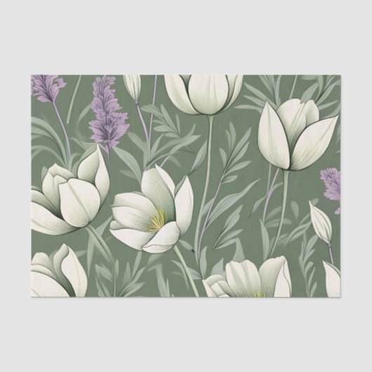 Tulpen en lavendel op groen tissuepapier (Voorkant)