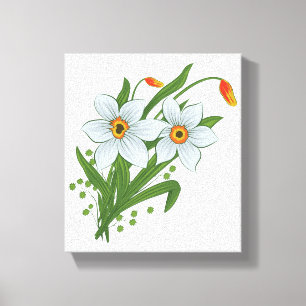 Tulpen en narcissen bloemen canvas afdruk