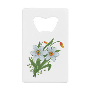 Tulpen en narcissen bloemen creditkaart flessenopener