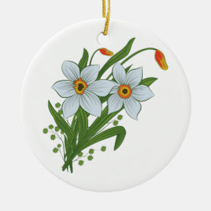 Tulpen en Narcissen Bloemen Keramisch Ornament