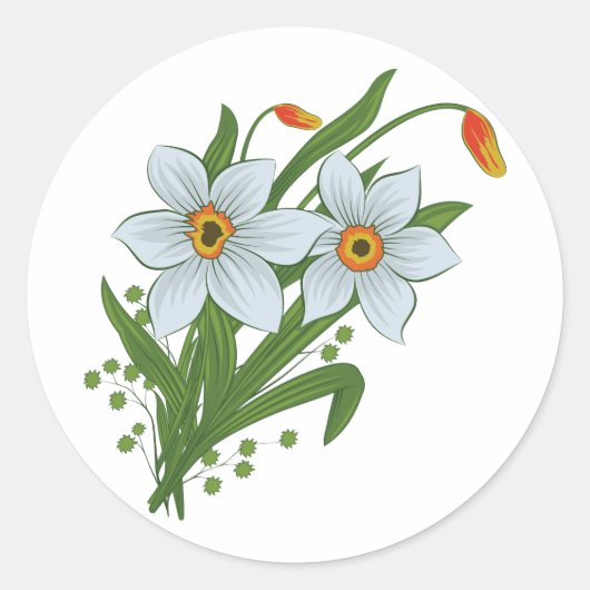 Tulpen en Narcissen Bloemen Ronde Sticker (Voorkant)