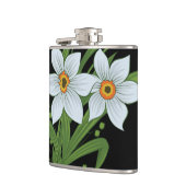 Tulpen en narcissen Bloemen Zwarde Achtergrond Heupfles (Links)