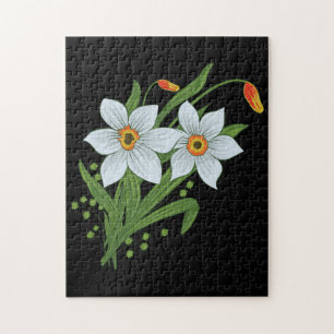 Tulpen en narcissen Bloemen Zwarde Achtergrond Legpuzzel