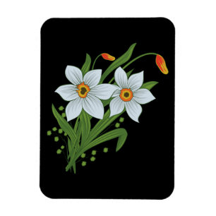 Tulpen en narcissen Bloemen Zwarde Achtergrond Magneet