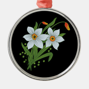 Tulpen en narcissen Bloemen Zwarde Achtergrond Metalen Ornament