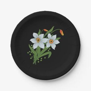 Tulpen en narcissen Bloemen Zwarde Achtergrond Papieren Bordje