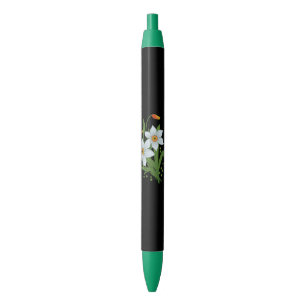 Tulpen en narcissen Bloemen Zwarte Achtergrond Inkt Pen