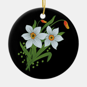 Tulpen en narcissen Bloemen Zwarte Achtergrond Keramisch Ornament