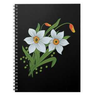 Tulpen en narcissen Bloemen Zwarte Achtergrond Notitieboek