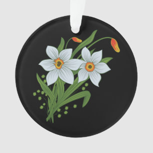 Tulpen en narcissen Bloemen Zwarte Achtergrond Ornament