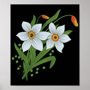 Tulpen en Narcissen Bloemen Zwarte Achtergrond Poster