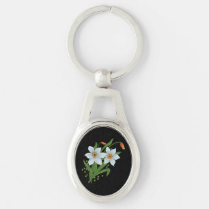 Tulpen en narcissen Bloemen Zwarte Achtergrond Sleutelhanger