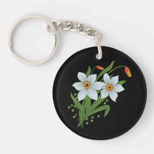 Tulpen en narcissen Bloemen Zwarte Achtergrond Sleutelhanger
