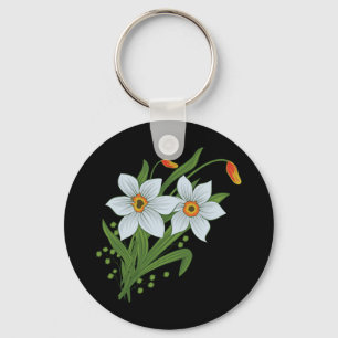 Tulpen en narcissen Bloemen Zwarte Achtergrond Sleutelhanger