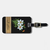 Tulpen en Narcissen Gouden Gepersonaliseerde Naam Bagagelabel (Voorkant horizontaal)