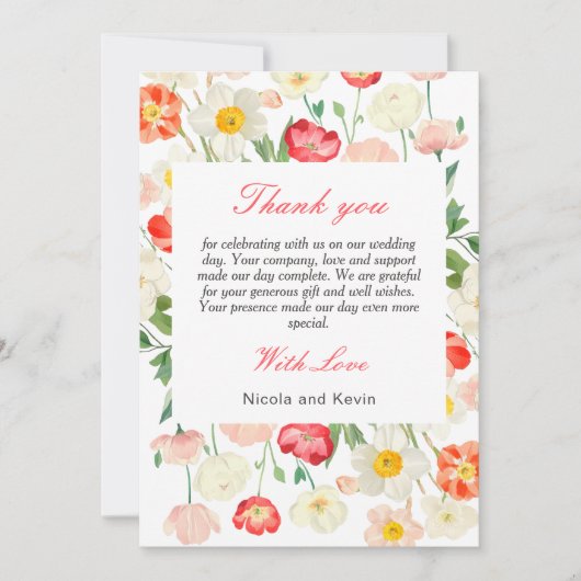 Tulpen en narcissen lente bruiloft bedankkaart (Voorkant)
