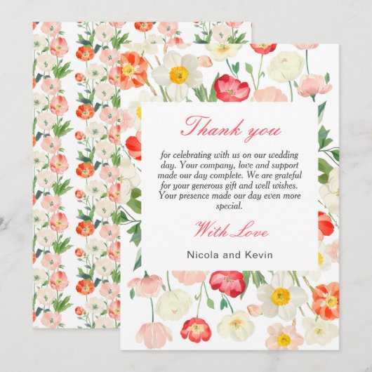 Tulpen en narcissen lente bruiloft bedankkaart (Voorkant / Achterkant)