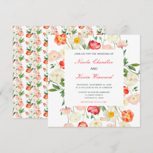 Tulpen en narcissen lente bruiloft kaart (Voorkant / Achterkant)