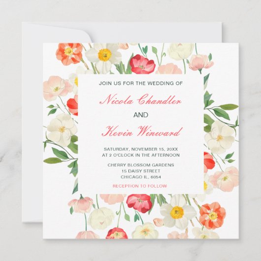 Tulpen en narcissen lente bruiloft kaart (Voorkant)