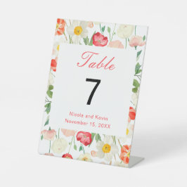 Tulpen en narcissen lente bruiloft reclamebord met voetstuk