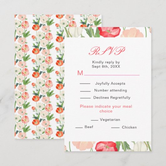 Tulpen en narcissen lente bruiloft RSVP kaartje (Voorkant / Achterkant)