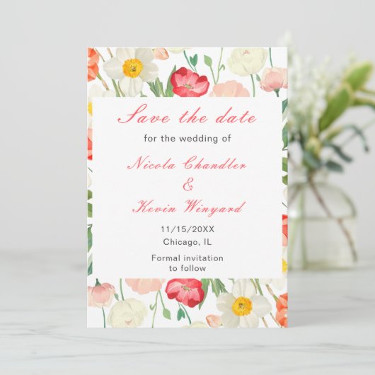 Tulpen en narcissen lente Save The Date (Staand voorkant)