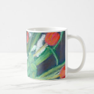 Tulpen en narcissen met de hand geschilderd in oli koffiemok