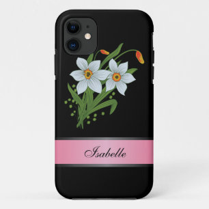 Tulpen en narcissen Roze 2 Gepersonaliseerde naam iPhone 11 Hoesje