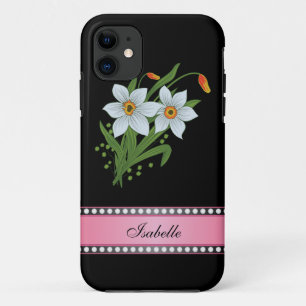 Tulpen en narcissen Roze gepersonaliseerde naam iPhone 11 Hoesje