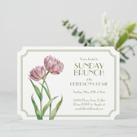 Tulpen en poka Dots Sunday Brunch Kaart (Staand voorkant)