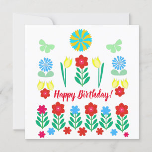 Tulpen en Red Flowers Scandi Happy Birthday-kaart Kaart