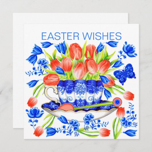 Tulpen en Theekopje Lente kaart (Voorkant / Achterkant)