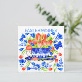 Tulpen en Theekopje Lente kaart (Staand voorkant)