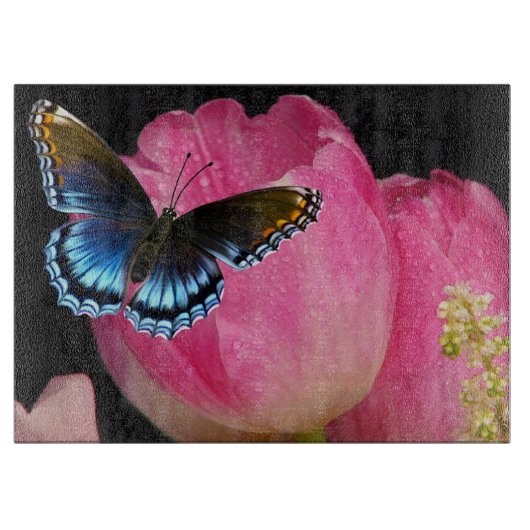 Tulpen en vlinder snijplank (Voorkant)