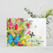 Tulpen en vlinders bedankt je kaart (Staand voorkant)