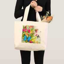 Tulpen en vlinders canvas tas