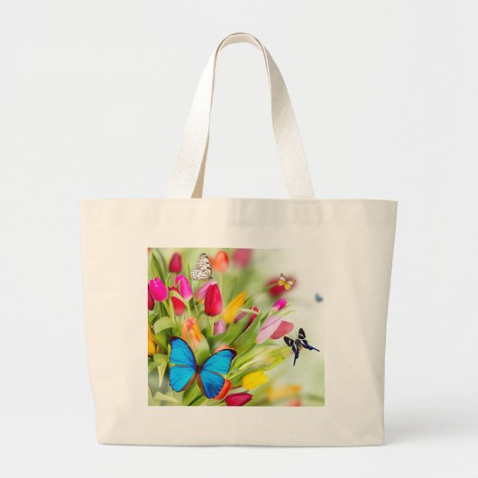 Tulpen en vlinders canvas tas (Voorkant)