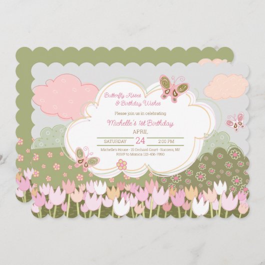 Tulpen en Vlinders Uitnodigingen (Voorkant / Achterkant)