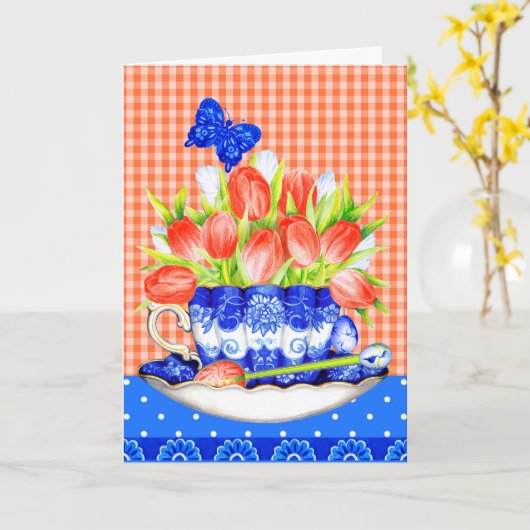 Tulpen en Wenskaart voor theekoppen Kaart (Gele Bloem)