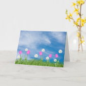 tulpen en zeeduivel in gras denken aan jou kaart (Gele Bloem)