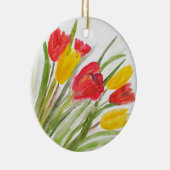 Tulpen floraal rode gele waterverf natuur  keramisch ornament (Rechts)