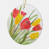 Tulpen floraal rode gele waterverf natuur  keramisch ornament (Links)