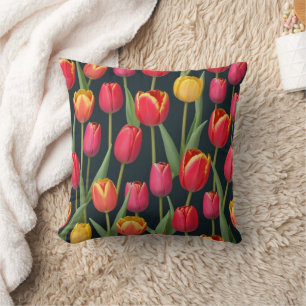 Tulpen Geel Roze Rood Groen Zwart Bloemen Kussen