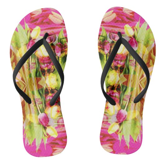 TULPEN - Gekleurde tulpen van fractale kunst - Teenslippers (Voetbed)