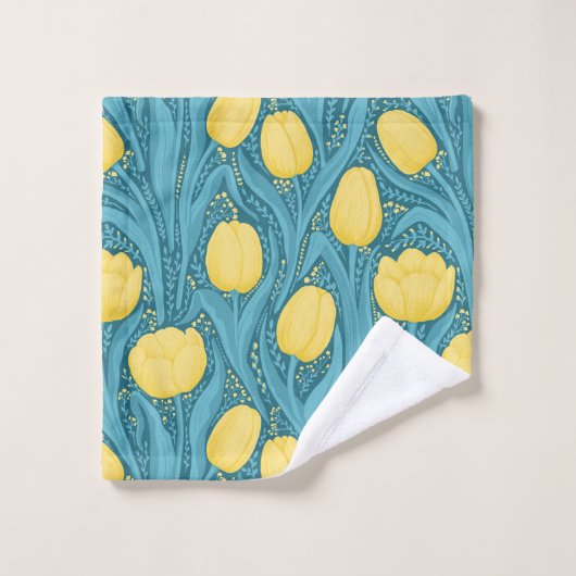 Tulpen in blauw en geel bad handdoek (Wasdoekje)