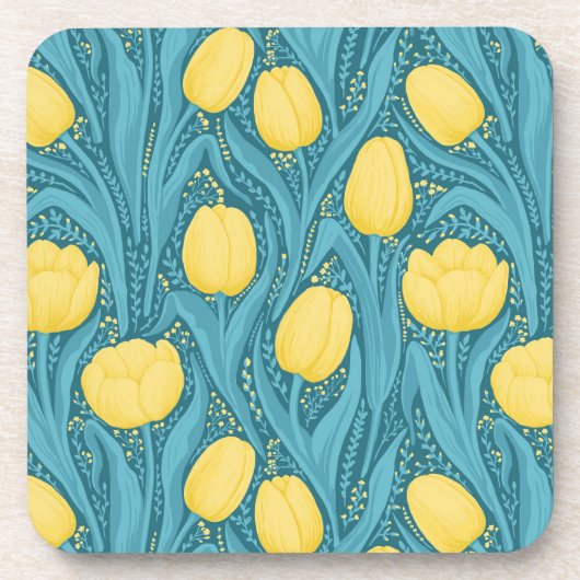 Tulpen in blauw en geel bier onderzetter (Voorkant)