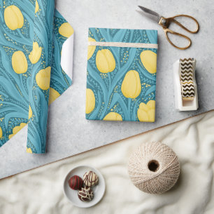 Tulpen in blauw en geel cadeaupapier