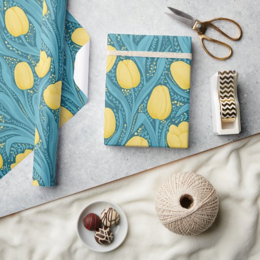 Tulpen in blauw en geel cadeaupapier (Crafts)