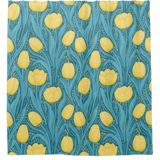 Tulpen in blauw en geel douchegordijn (Voorkant)
