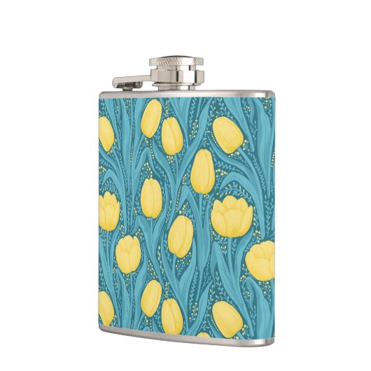 Tulpen in blauw en geel heupfles (Links)